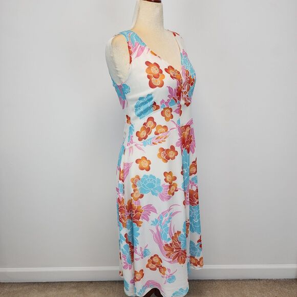 Laurel 100% Silk Floral Midi Dress Womens 42 M/L Wedding Guest Poland Cottage - Picture 4 of 15